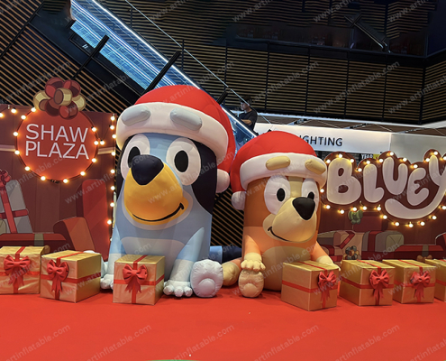 Inflatable dog set with Santa hat for shopping mall promotion decoration